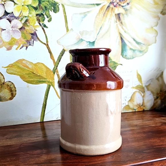 Unique Vintage Ceramic Milk Jug Crock w/ Handles 7" x 5" Glazed Ceramic Can - Picture 4 of 13